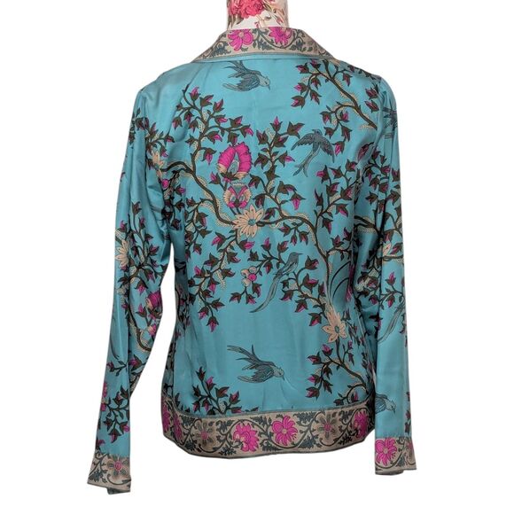 Plenty By Tracy Reese Size 6 100% Silk Blue Pink Floral Glamorous Blouse Career - Picture 7 of 15